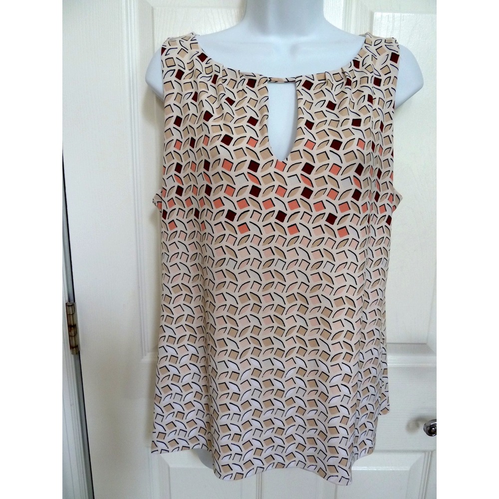*WHITE HOUSE BLACK MARKET SZ Lg 12/14 Sleeveless Lined Geometric Career Blouse*